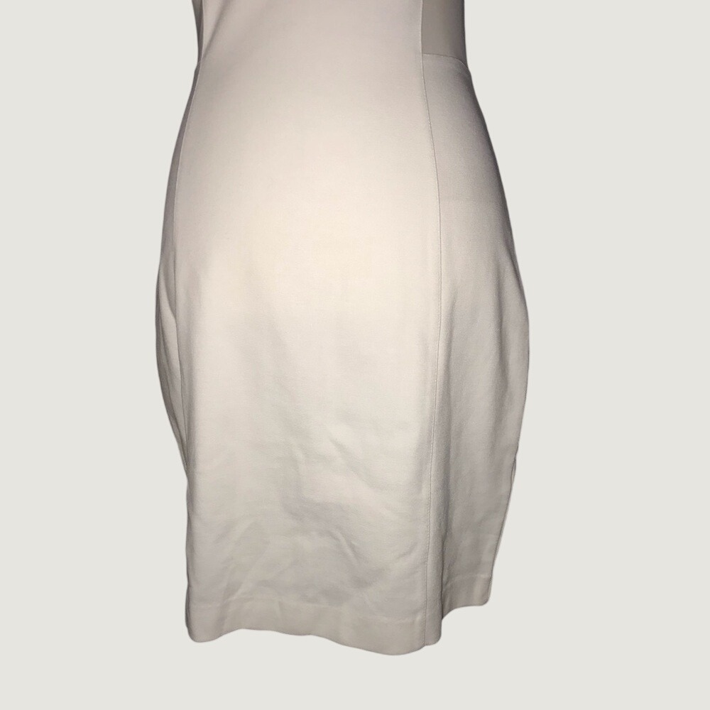 Express Classic White Bodycon Sleepless Sheath Dress with Mesh Accent & Back Zip - Picture 6 of 13